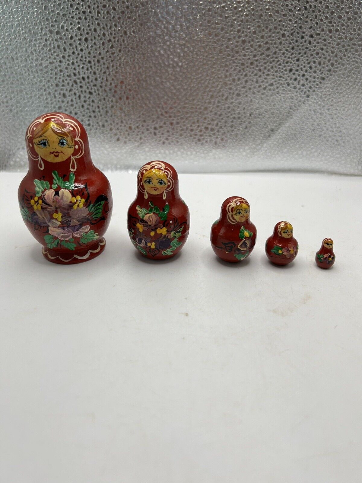 Vintage Small Wooden Russian Nesting Doll Matroshka 5 Piece Set