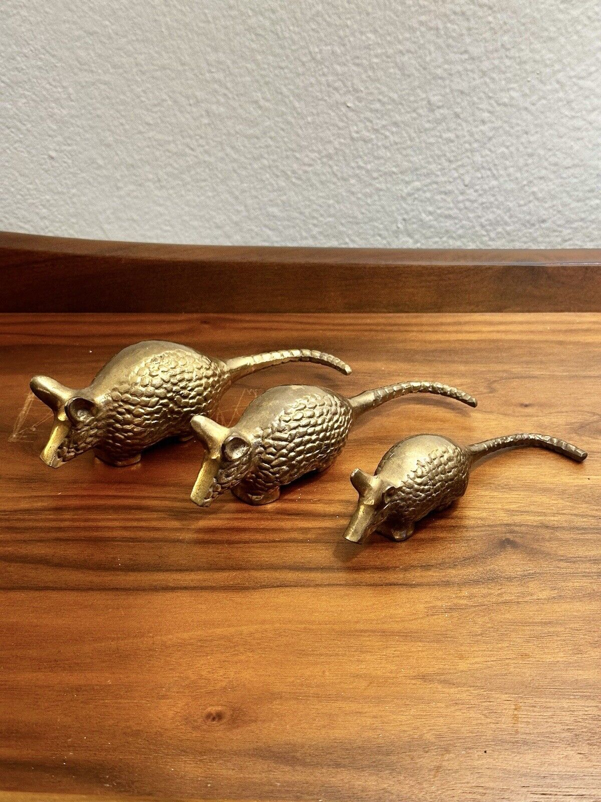 Vintage Solid Brass Armadillo Figurines Paperweight Tabletop Decor Set of 3 MCM