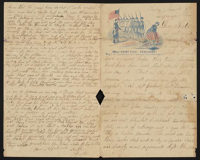 Letter from Quenton, Union soldier, Lagrange, Tennessee, to his sister.