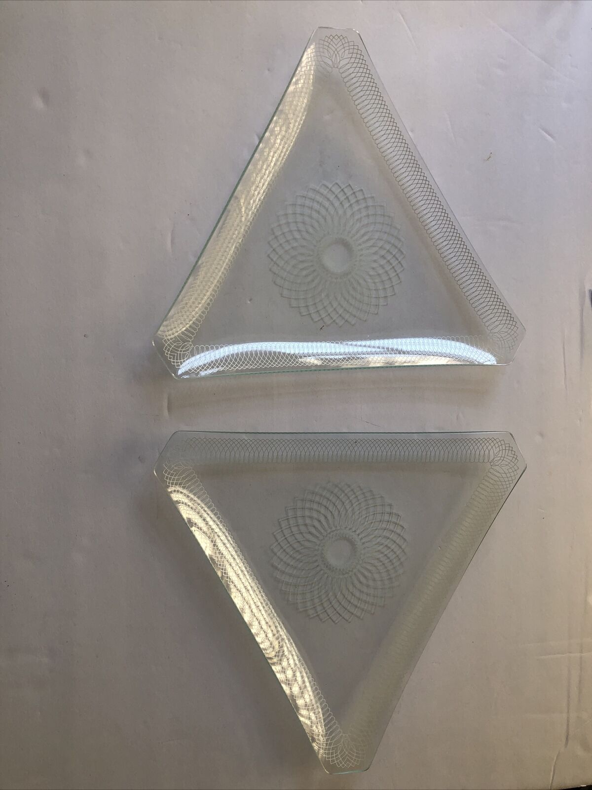 2 Vintage Midcentury Triangular Glass Serving Trays Platters