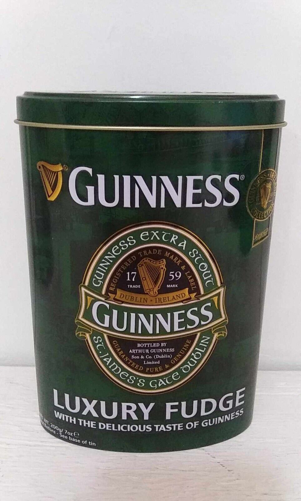 Guinness Ireland Collection Luxury Fudge Oval Shaped Green Tin Empty 6.5” High