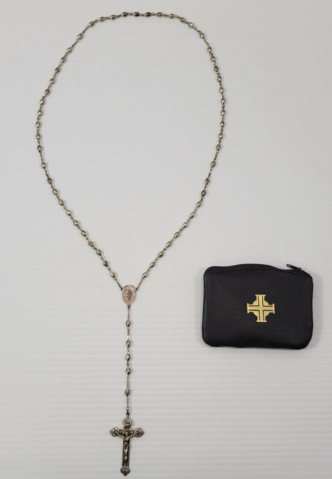 *B) Vintage Creed Sterling Catholic Metal Beaded Rosary Crucifix Cross