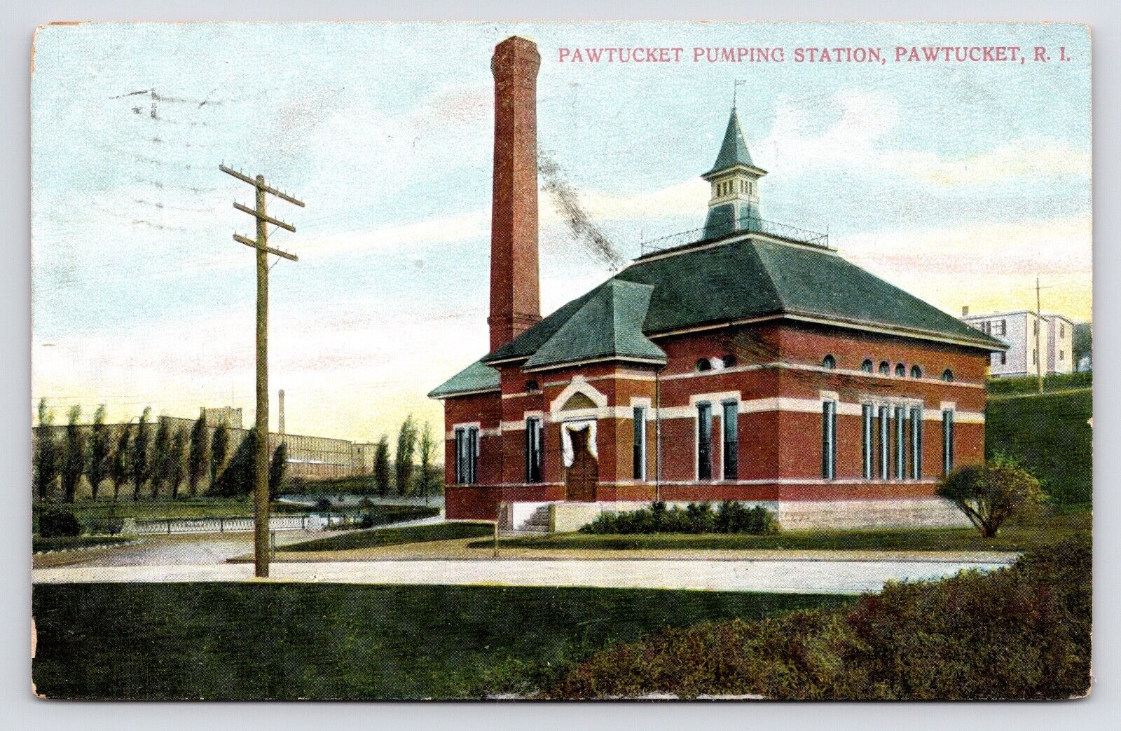 c1908~Pawtucket Pumping Station~Street View~Rhode Island RI~Antique Postcard