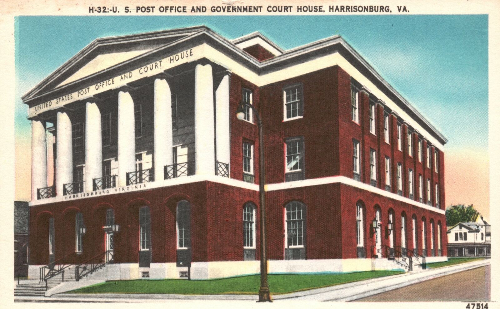 Vintage Postcard 1920\'s U.S. Post Office And Court House Harrisonburg Virginia