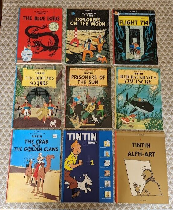 9 volume THE ADVENTURES OF TINTIN by HERGE sc tpb LOT Many are NEVER READ