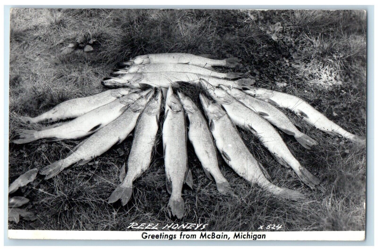 1948 Greetings From McBain Michigan MI Fishes RPPC Photo Posted Vintage Postcard