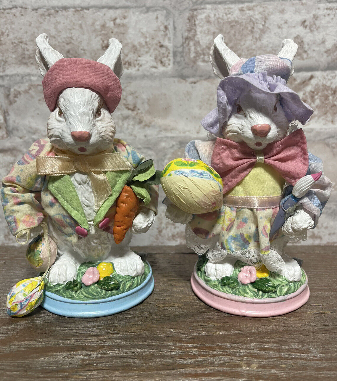 Easter Bunny Rabbits 2 Figurine Decoration Bunnies Very Detailed