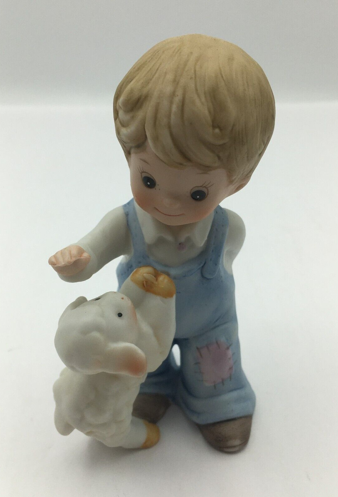 Vintage Homeco Porcelain Country Boy w/ Lamb Figurine Bisque