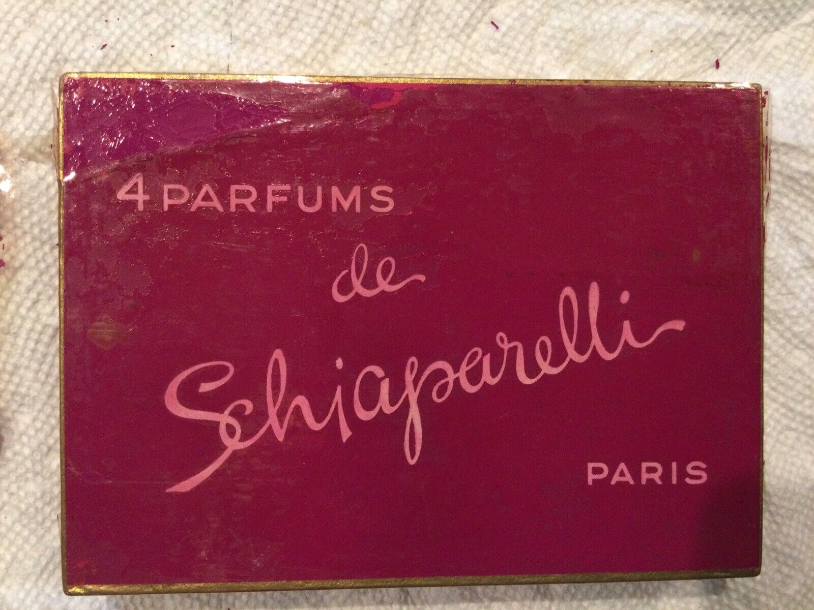 SEALED  VTG 1940s Box 4 Parfums de Schiaparelli: Salut,Roy Soleil, Zut, Shocking