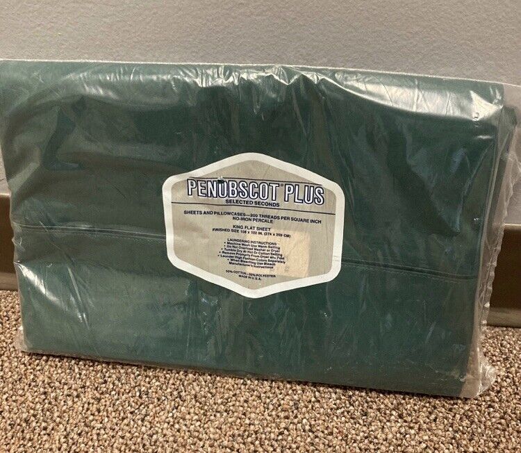 Vintage Penobscot Plus Green King Flat Sheet in Sealed Package