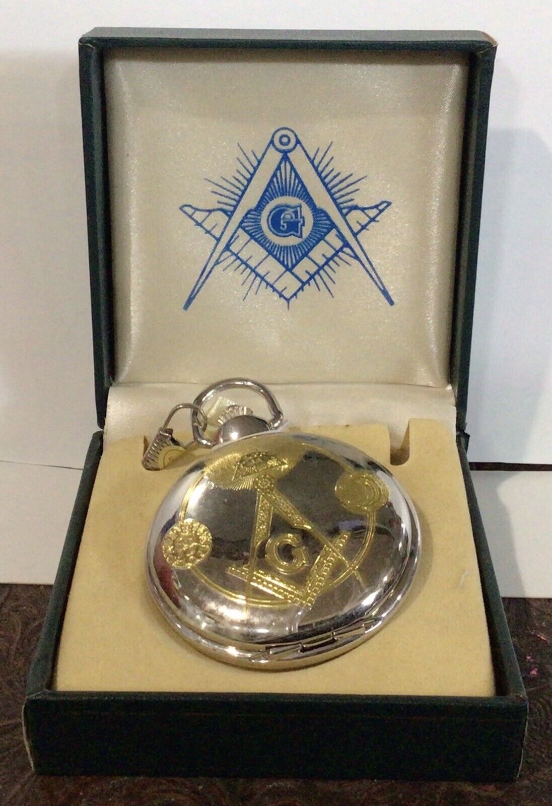 Freemason Master Free Mason Mens Pocket Watch Gold&Silver Tone Square&Compasses