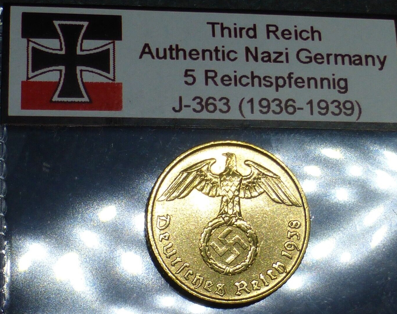 Nazi Bronze Coin: 5 Reichspfennig 1937-1939 Third Reich Eagle Swastika Relic