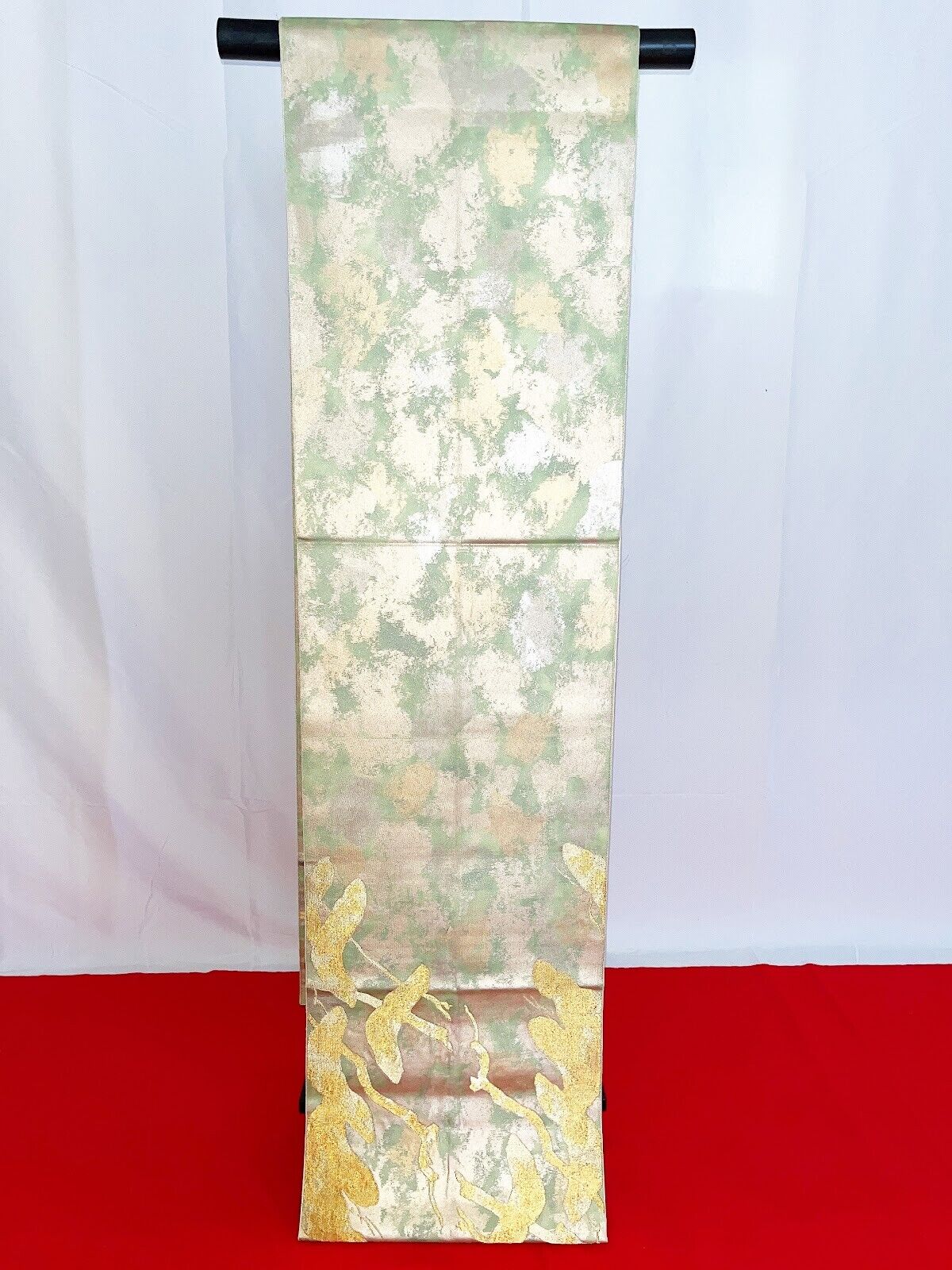 Japanese Kimono Obi \'FUKURO OBI\' Silk/Green/Gold/Pine/Traditional patterns N219