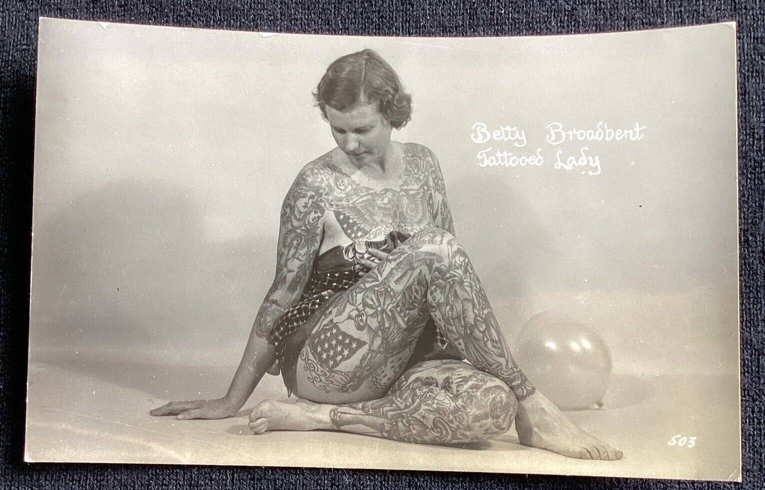 REAL PHOTO BETTY BROADBENT TATTOOED LADY TATTOO Vintage POSTCARD circus act RPPC