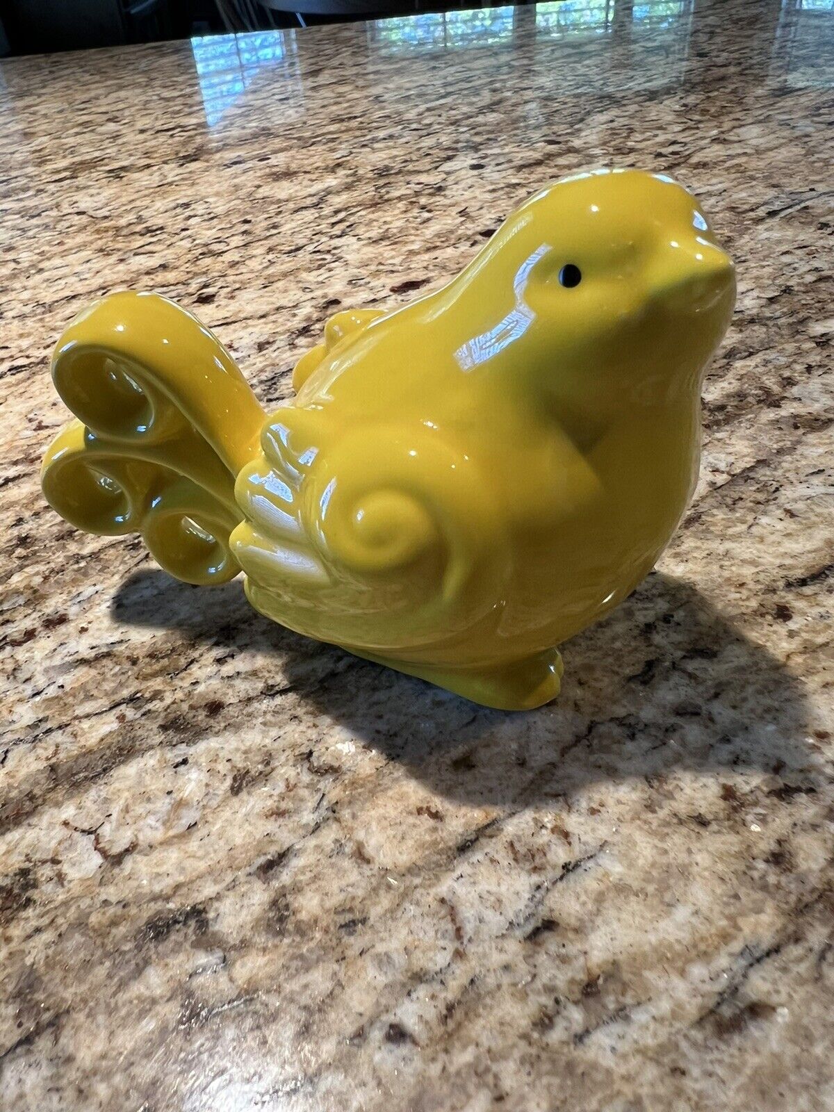 TII Collections Small Ceramic Curly Tail Bird p4764 Bright Yellow Cheerful Bird