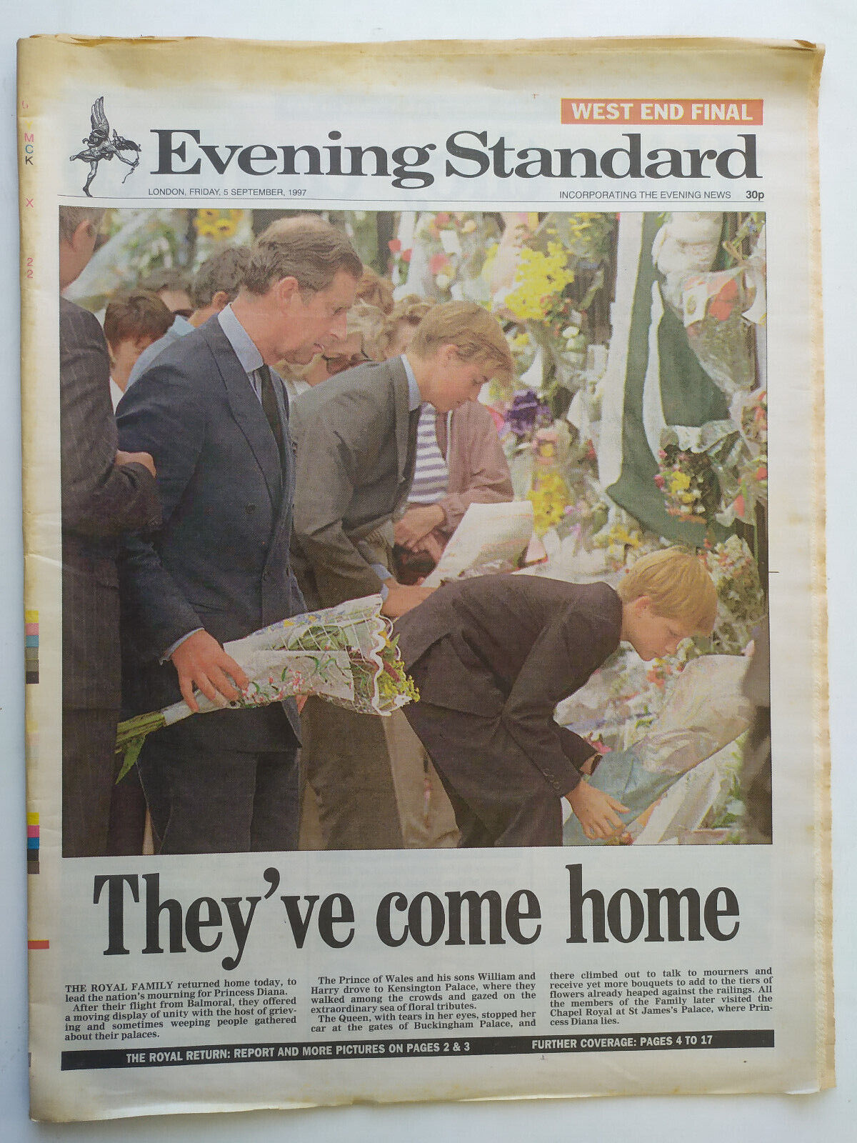 London Evening Standard Newspaper 5th September 1997 The Funeral of Diana