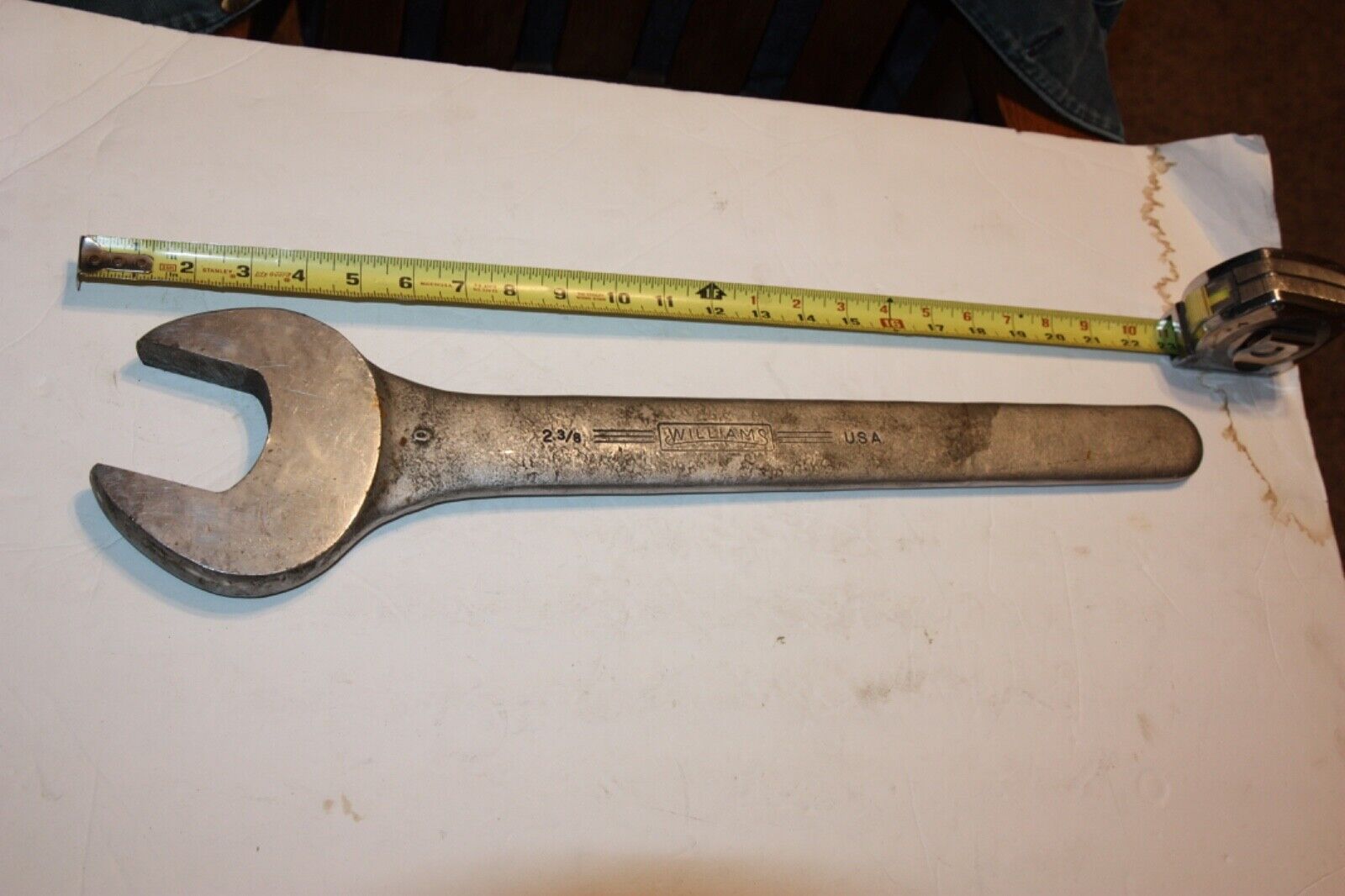 HUGE Vintage J H Williams Industrial 2-3/8 inch single open end wrench 2.375 USA
