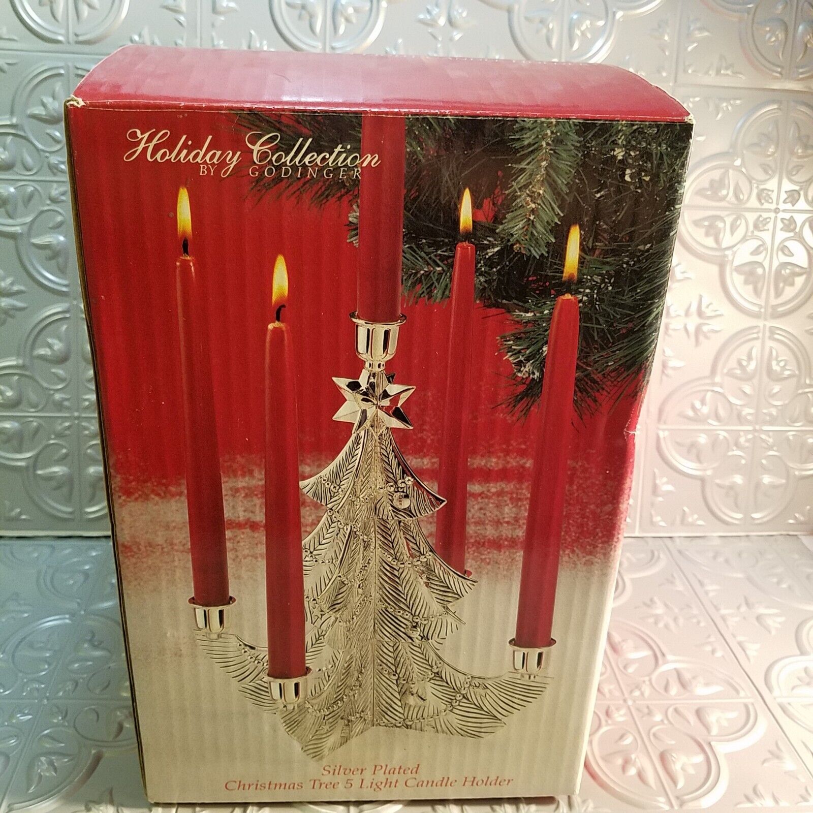Lovely Godinger Silver Plated 5 Light CandleStick Holder Christmas Decor 
