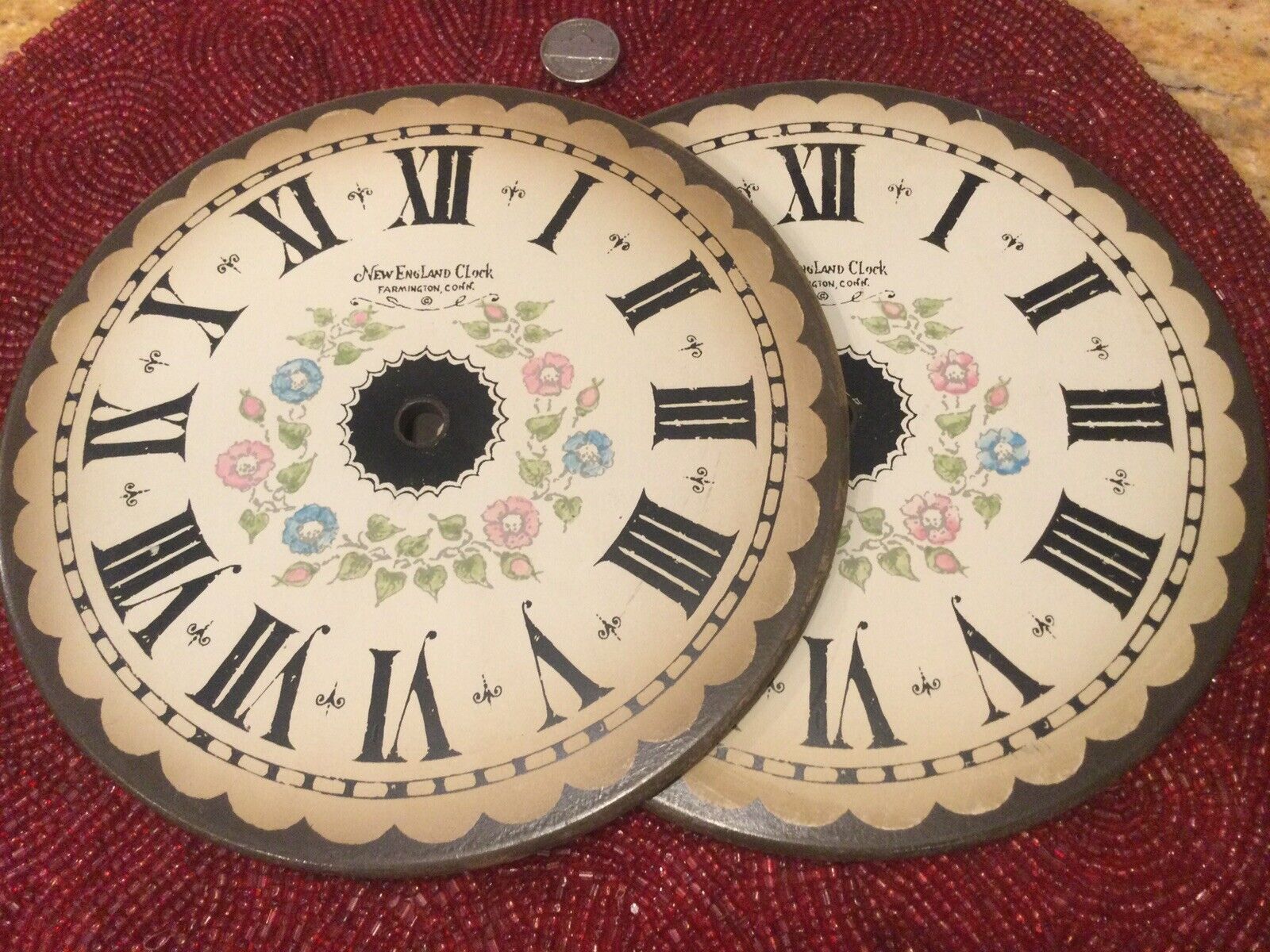 Vintage New/Old Stock New England Clock , CT.-Wood Clock Dials -Two (2) Dials