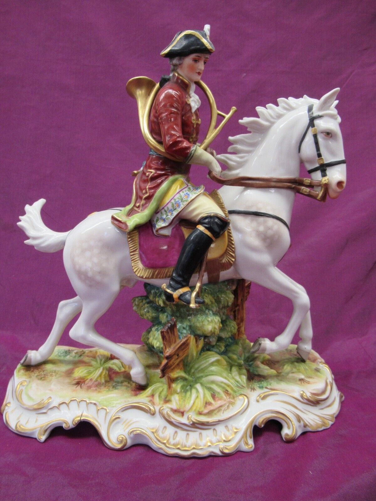 Antique Large Ludwigsburg German Porcelain Rider on horse figure 10.75\