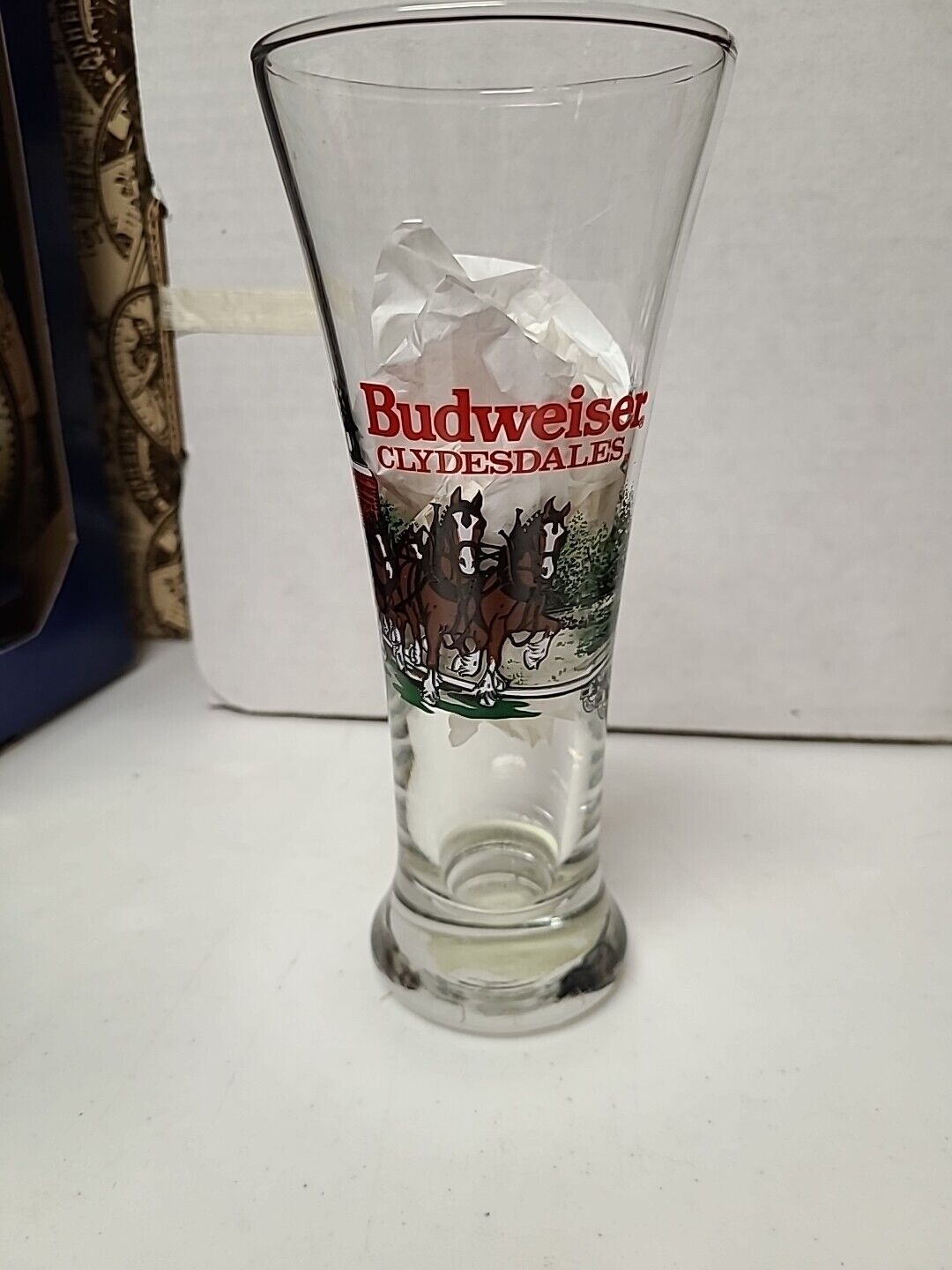  Vintage 1991Budweiser Clydesdales Pilsner Beer Glasses Winter Scene 