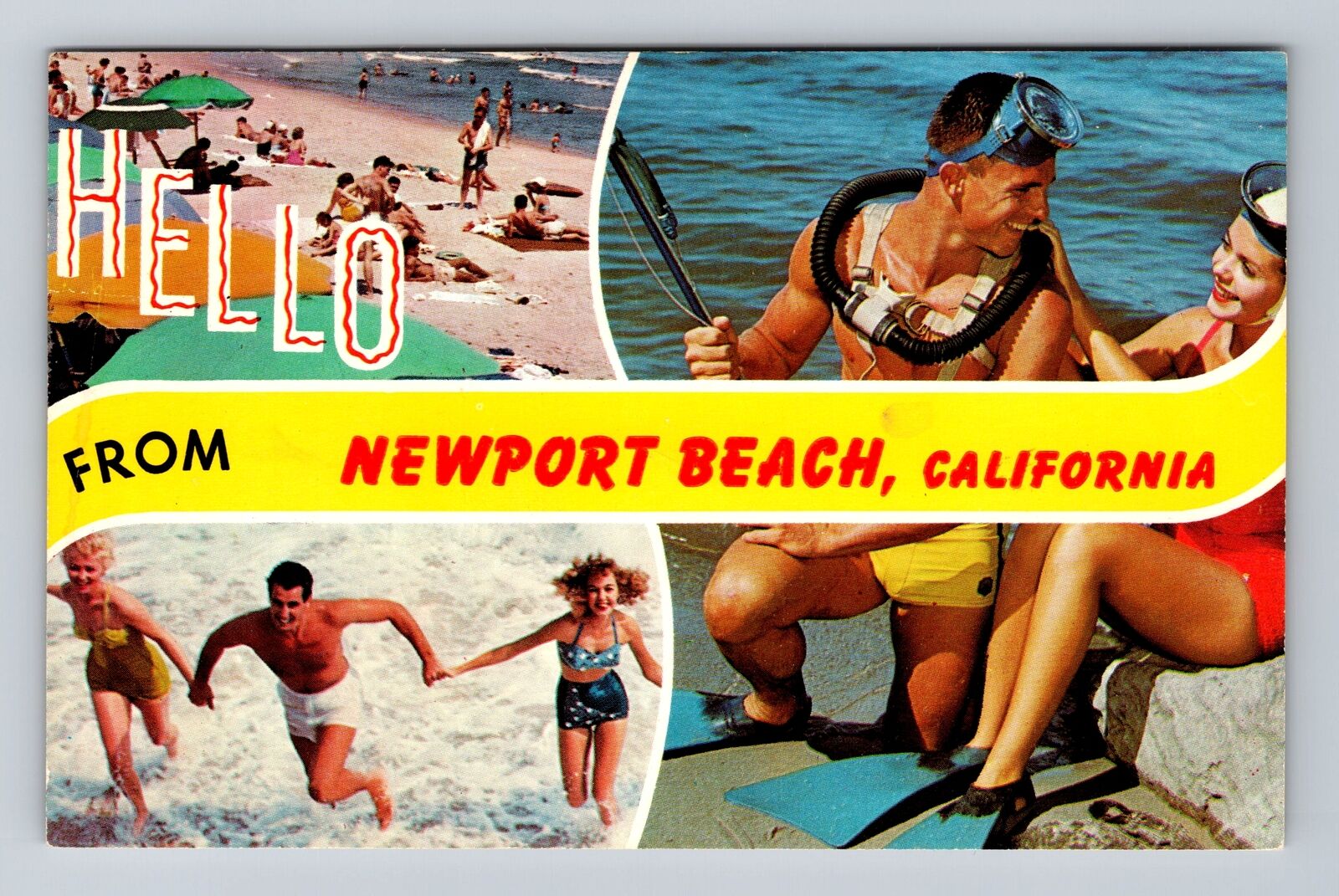 Newport Beach CA-California, Scenic Banner Greeting, Souvenir Vintage Postcard