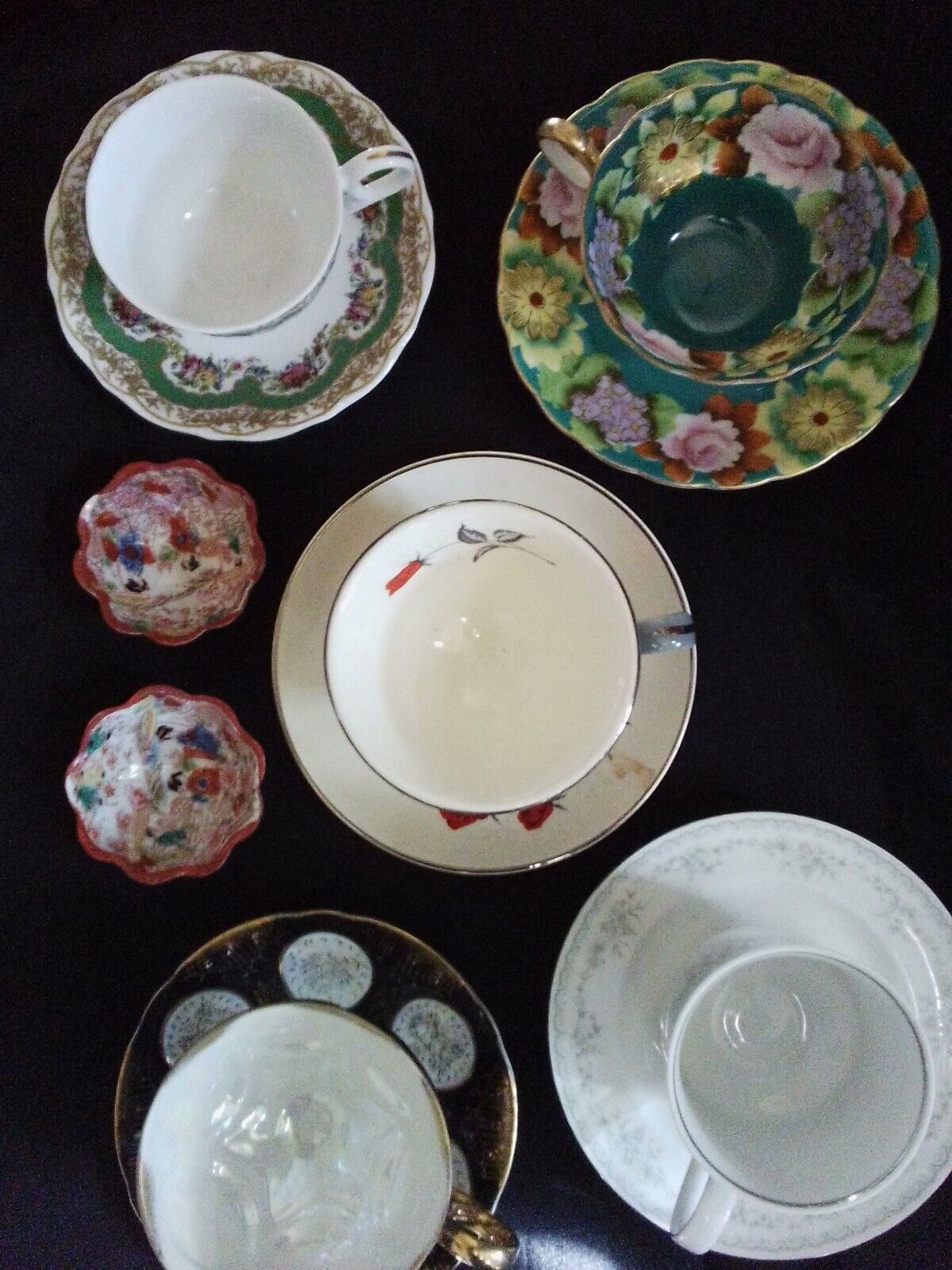 Lot Of 12 Vintage China Pieces Cups and Saucers with Gold Trim