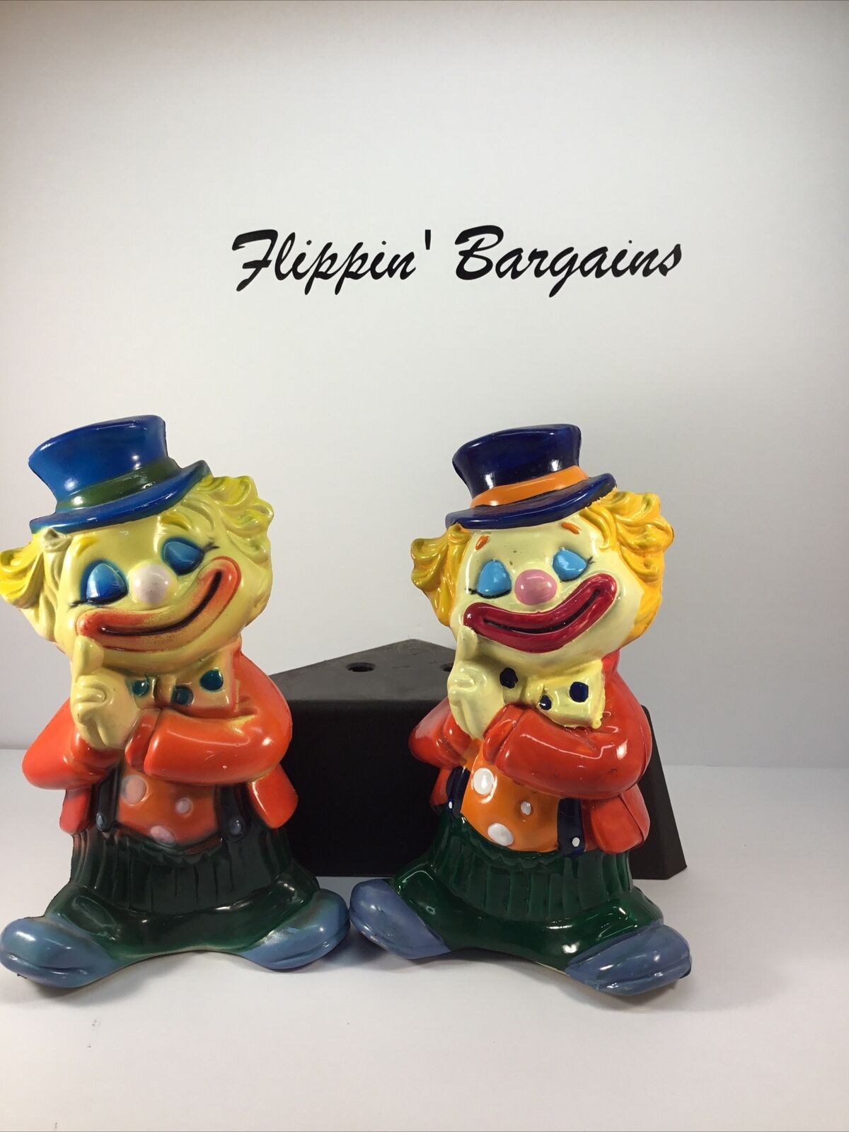 Vintage Plastic Hobo Happy Clown Coin Collectible Piggy Bank Antique With Plugs