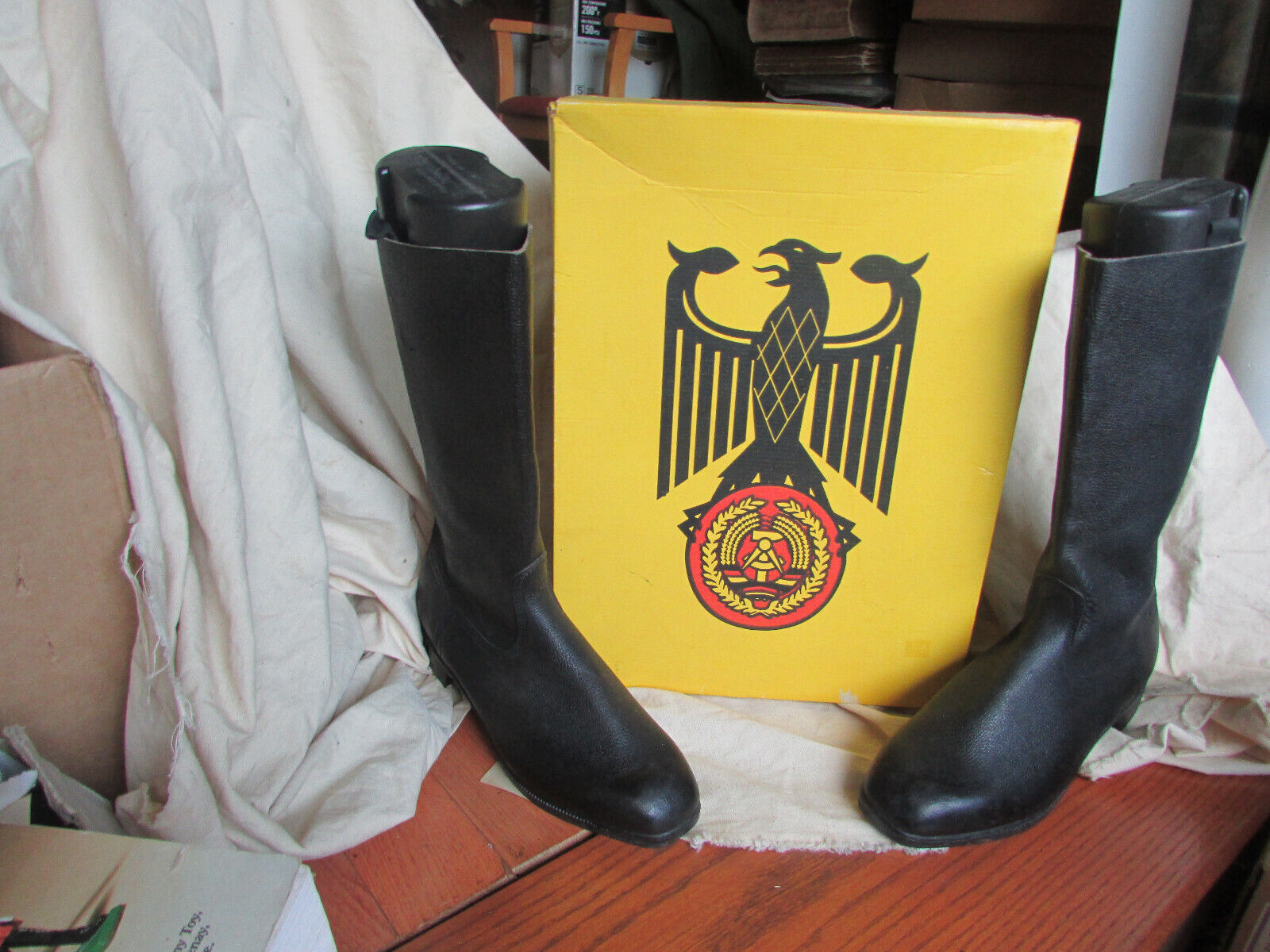 Obsolete Post War Vintage East Germany  Army Black Leather Military Boots -NIB