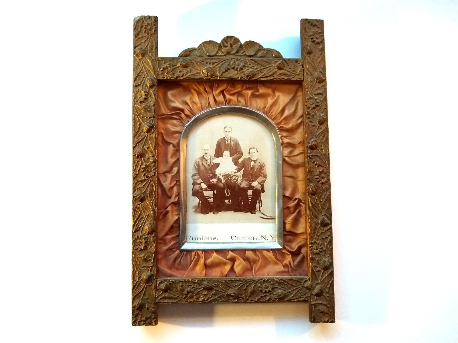 Antique Tabletop Ornate Floral Wood Picture Frame with Late 19th Century Photo
