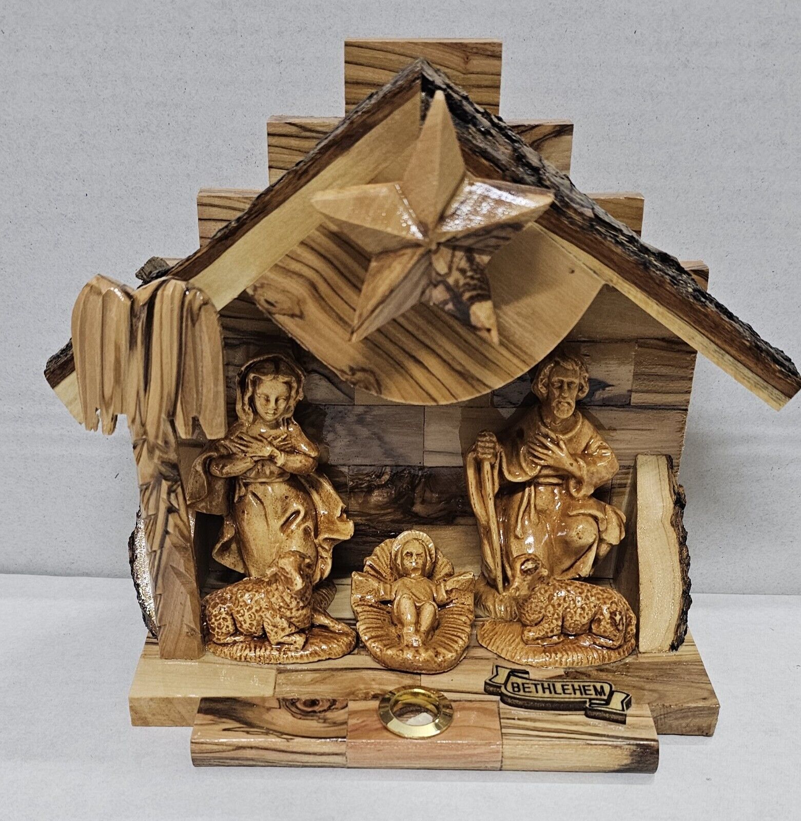 Olive Wood Nativity Set Music Box Handmade in Bethlehem Religious Artifact