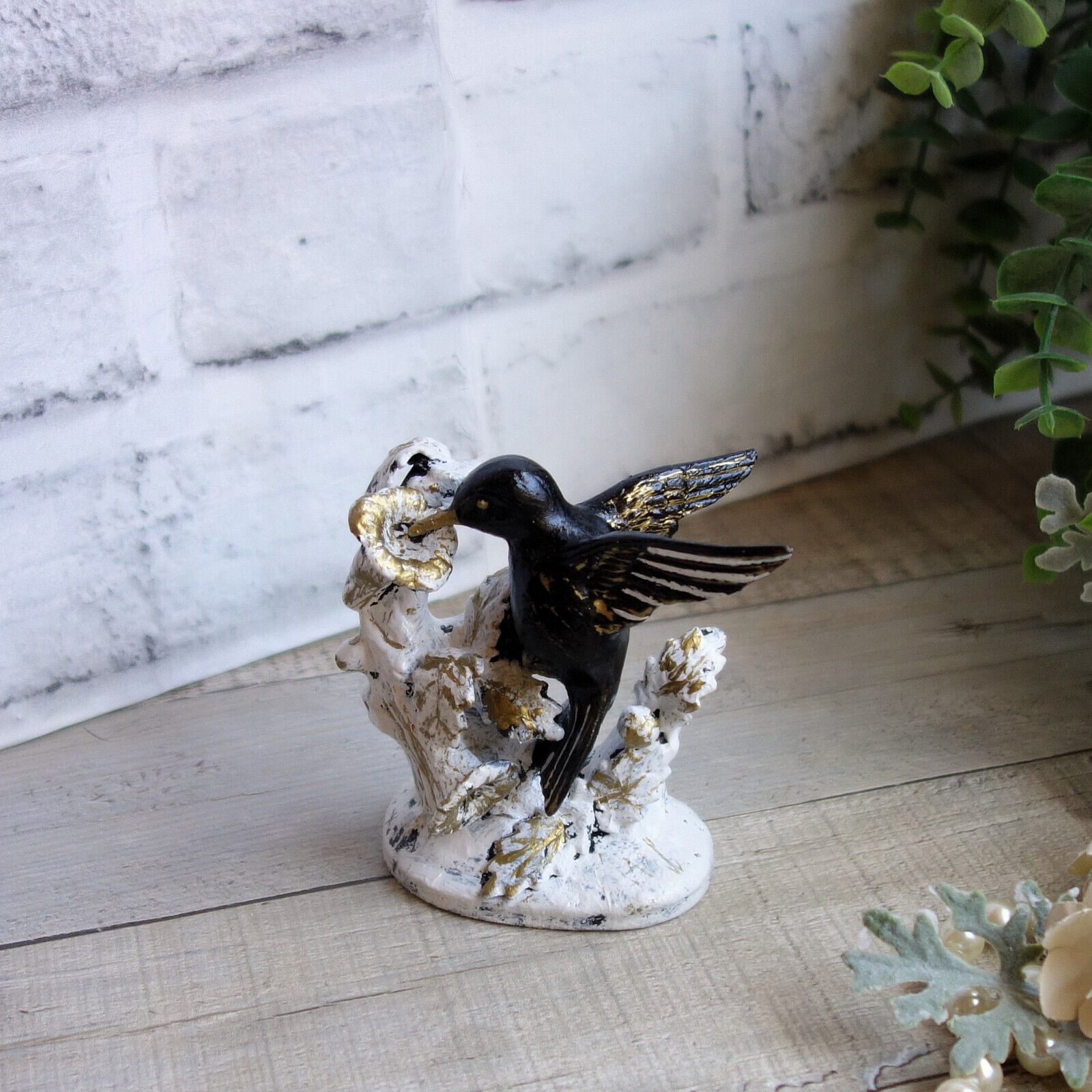 Courtly Song Bird Decor Black White Stripe Decor Hummingbird Figurine