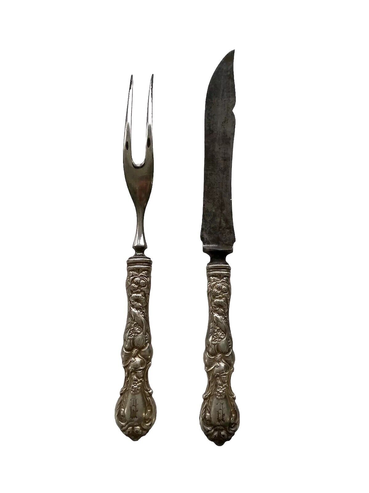Antique 1835 R Wallace Steak Carving Set  Knife &Fork Floral Pattern