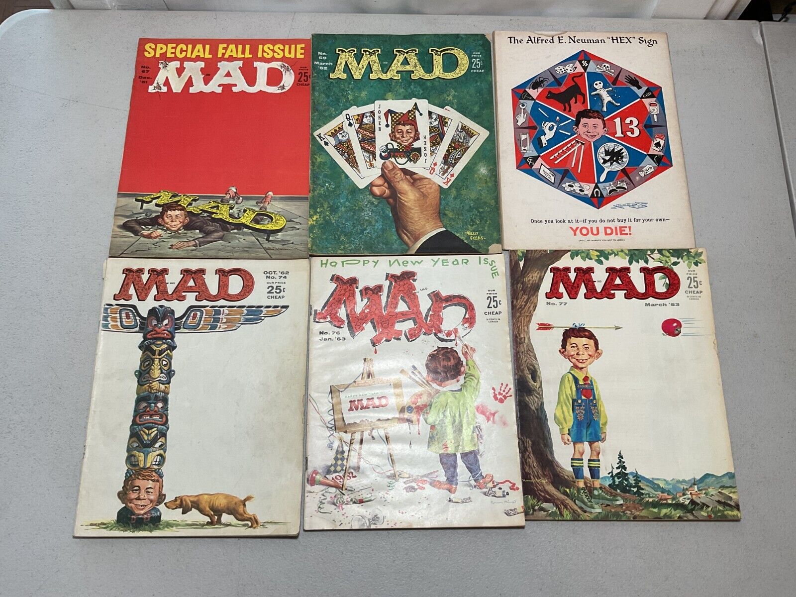 Lot of 6 MAD Magazine #67, 69, 73, 74, 76, & 77 VG