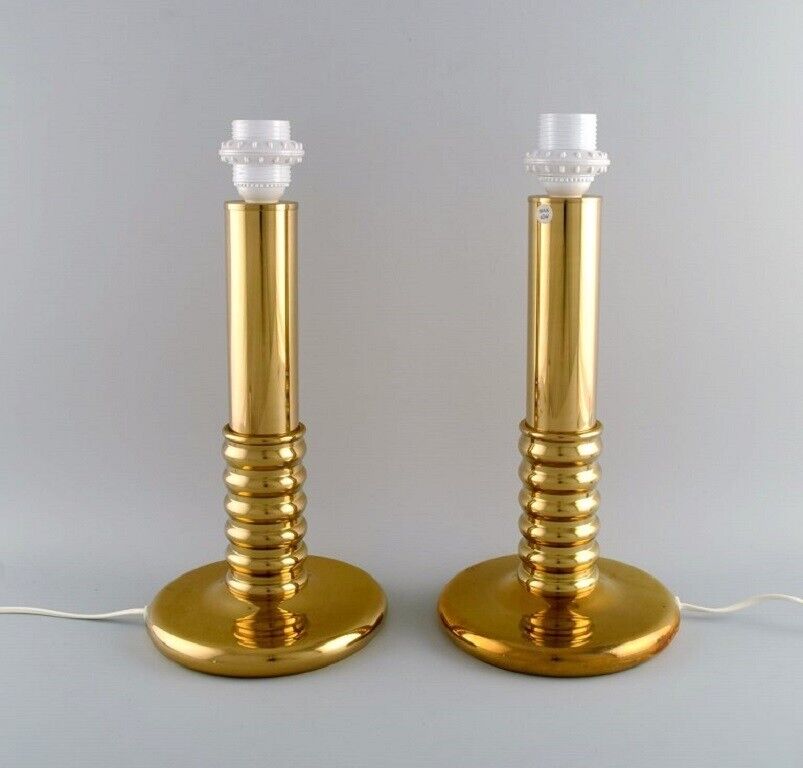 A pair of brass table lamps. Swedish design. 1970s
