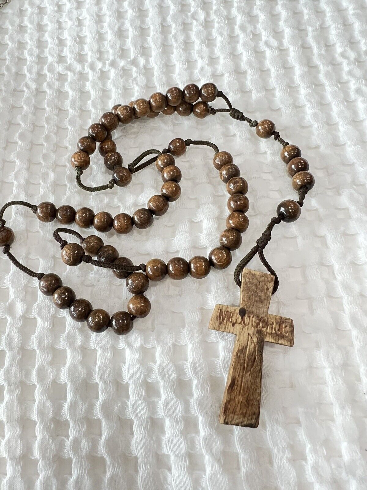 Vintage Handmade Wood Bead Crucifix Pendant