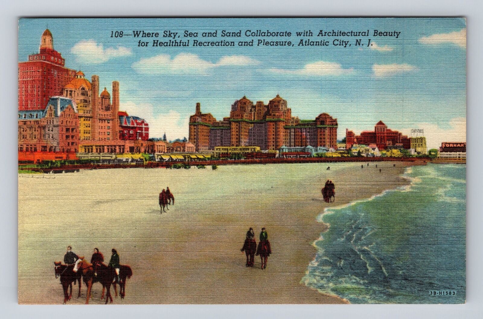 Atlantic City NJ- New Jersey, Scenic View Of Beach Area, Vintage Postcard