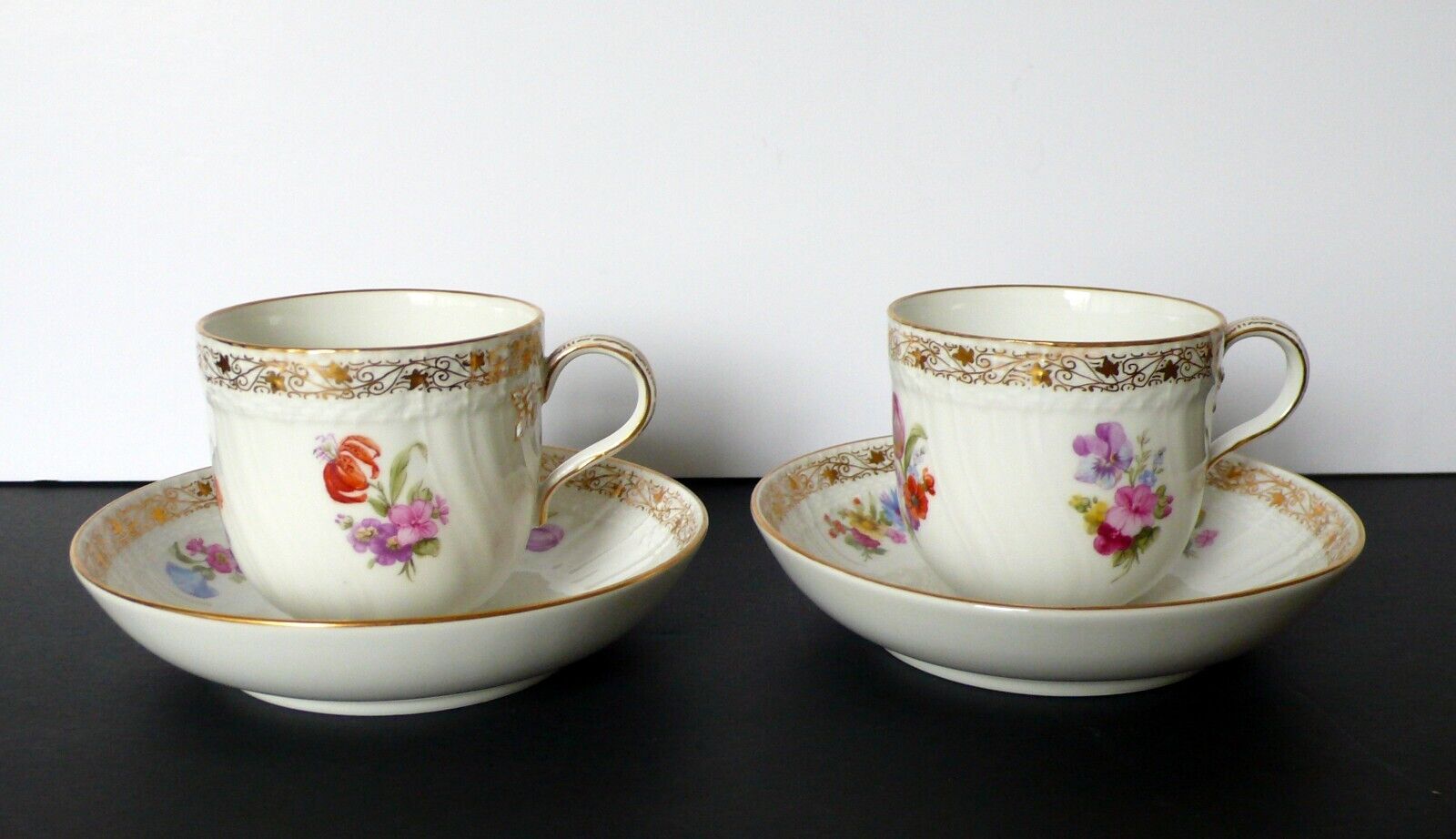 2 Antique KPM Berlin Porcelain  Cups & Saucers