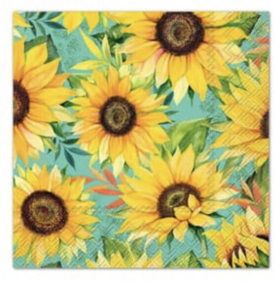 TWO Individual Paper Cocktail Decoupage Napkins Sunflowers Yellow Floral Vincent