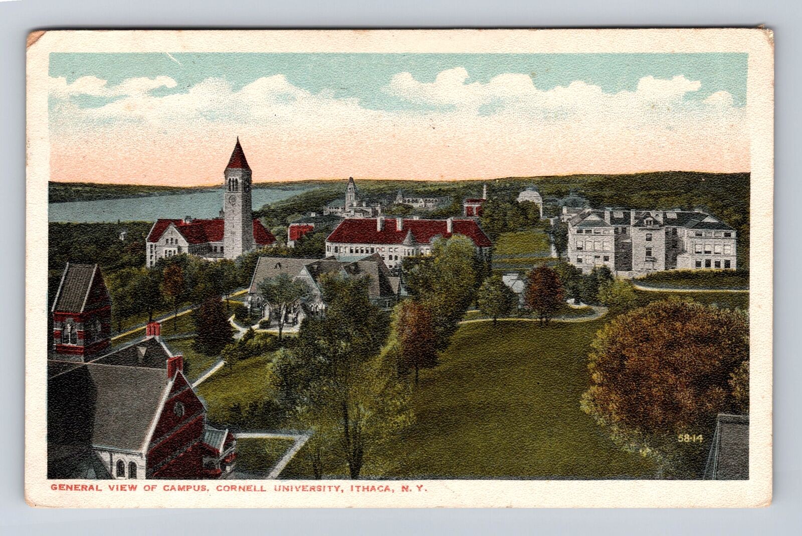 Ithaca NY-New York, Aerial Of Campus, Cornell University Vintage c1918 Postcard