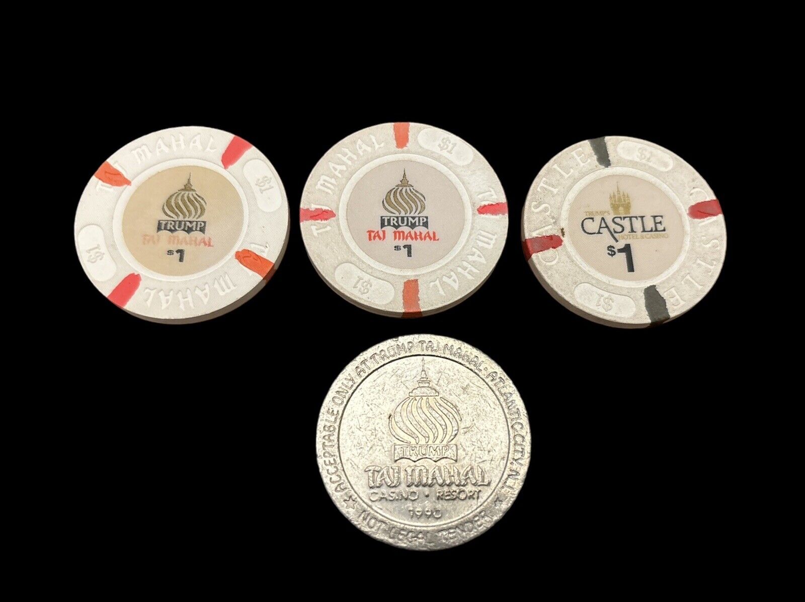 Lot of 4 Trump Taj Mahal Castle $1 Poker Chip Gaming Tokens