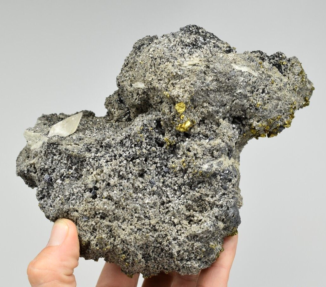 Calcite and Chalcopyrite on Dolomite - Buick Mine, Iron Co., Missouri