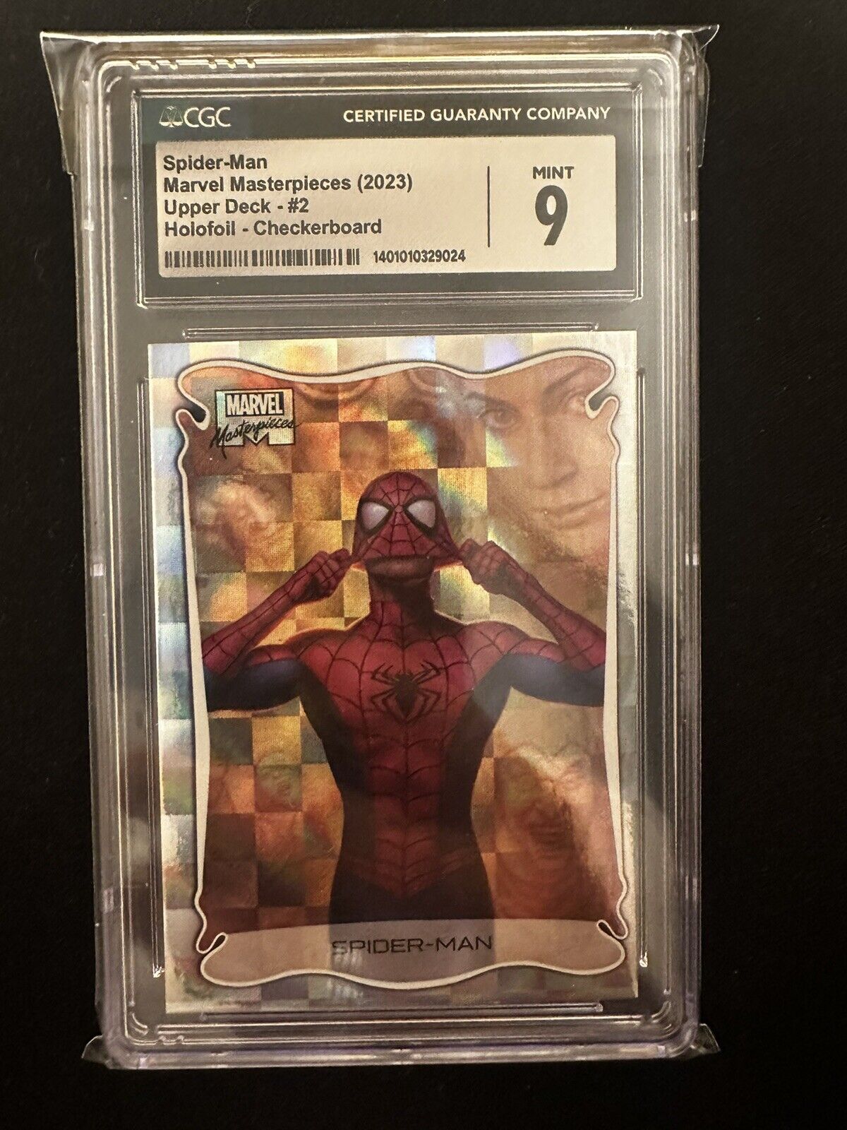 SPIDER-MAN 2023 UD Marvel Masterpieces Holofoil Checkerboard #2 CGC MINT 9 POP 1