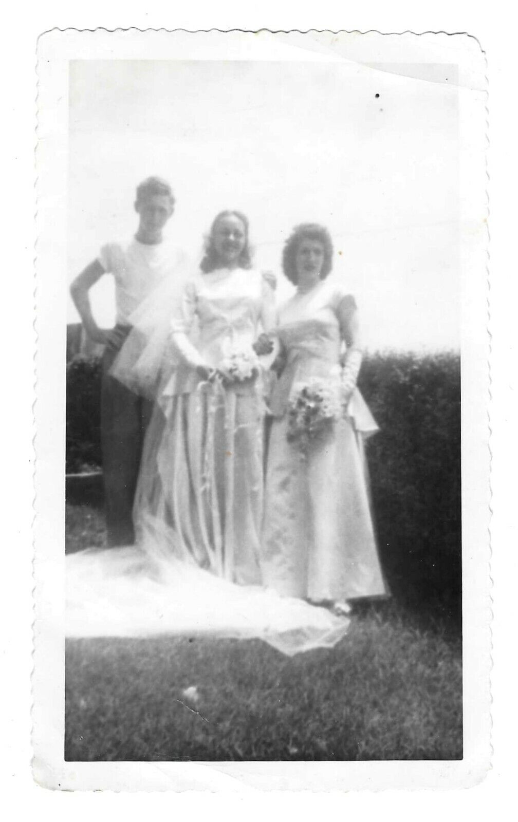 Vintage Snapshot Photo Wedding Pose Three People 