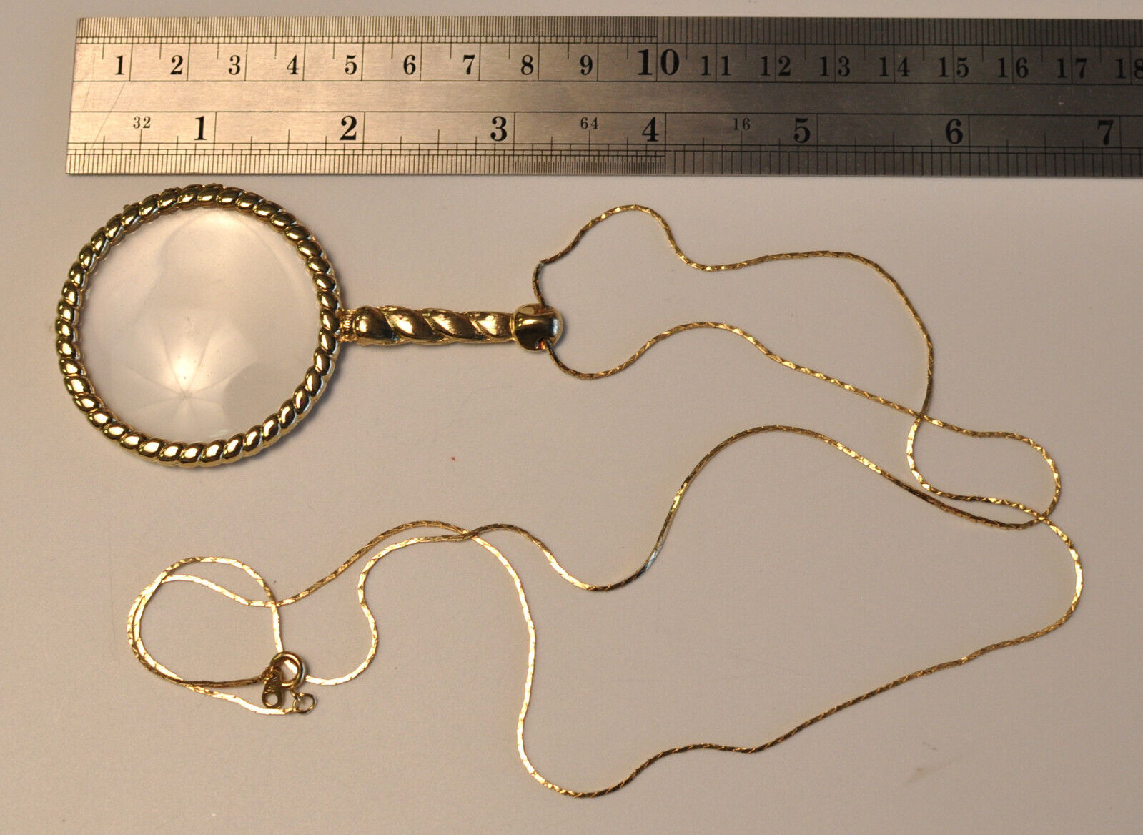 Vintage Magnifying Glass Pendant Necklace with Gold Filled  28 inches chain