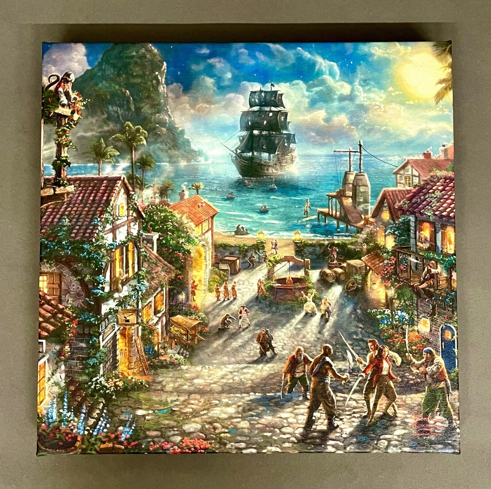 Walt Disney Pirates of the Caribbean Scene Art Print on Canvas By Thomas Kinkade