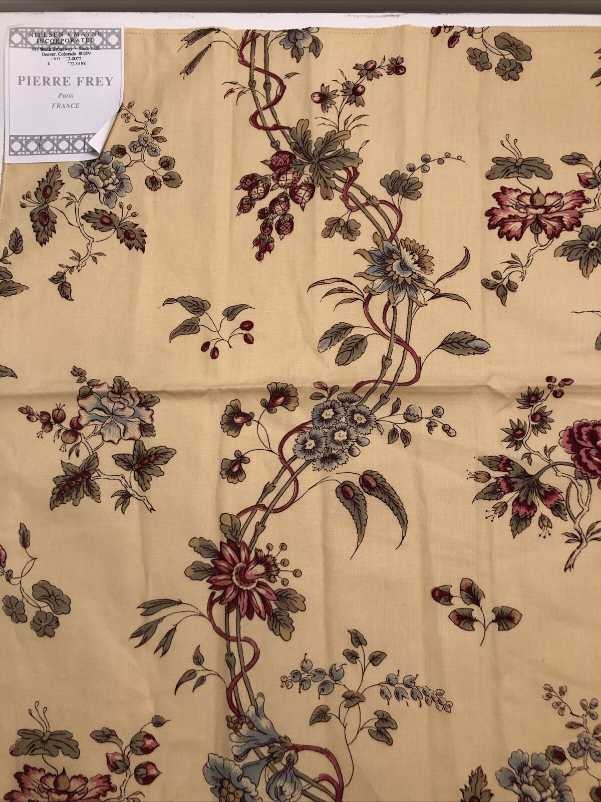 PIERRE FREY Fabric Sample Braquenie Longueville 1861 Rose Blue 1 Cotton 17x18.5”