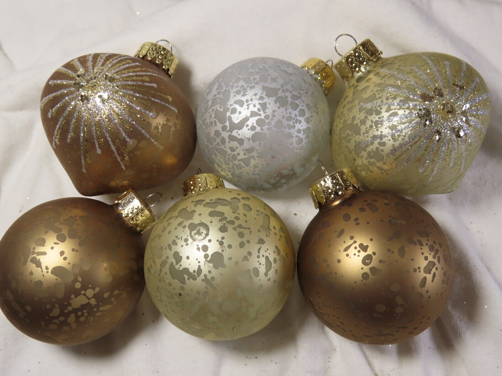 Glitter Mercury Blown Glass Christmas Ornaments Earth Tones Lot Vintage C7257