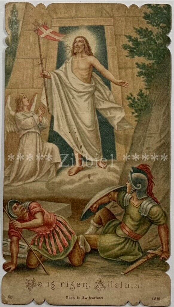 He is Risen, Alleluia, Antique Die-Cut Holy Devotional Card.