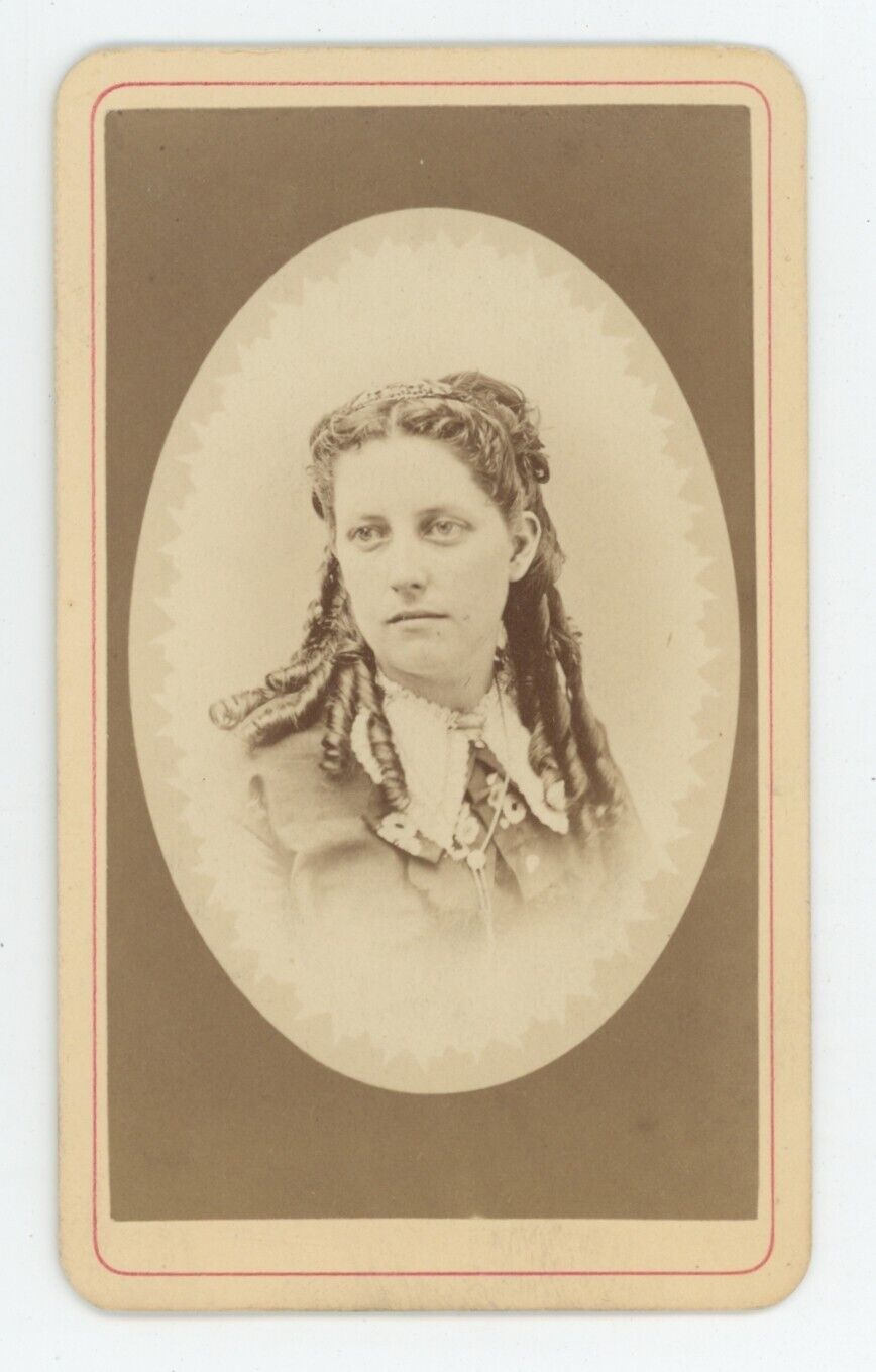 Antique CDV Circa 1870s Beautiful Young Woman With Long Curls in Hair Pulaski NY